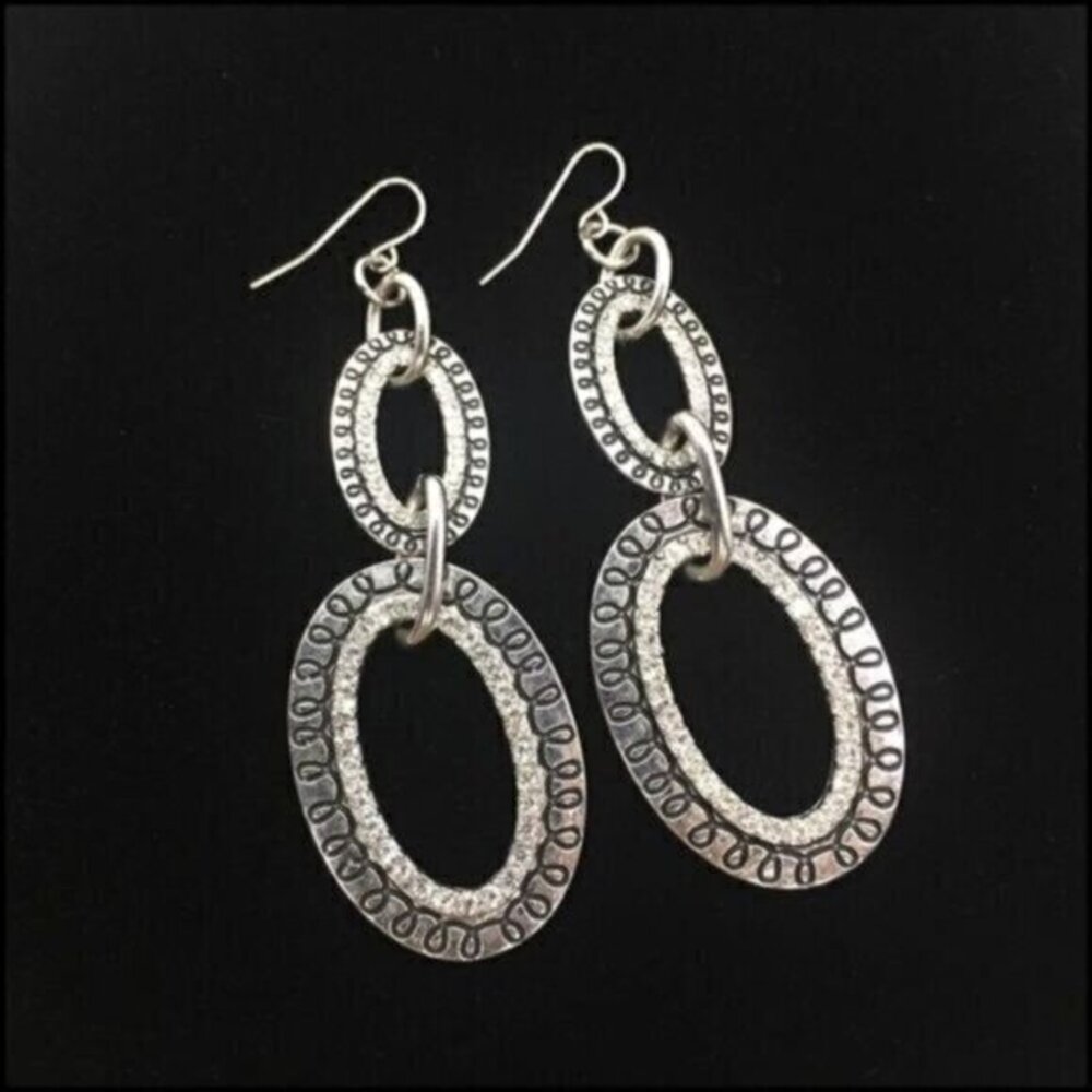 Diamond Doll Double Hoop Silvertone Earrings Designed by Strait Laced Boutique